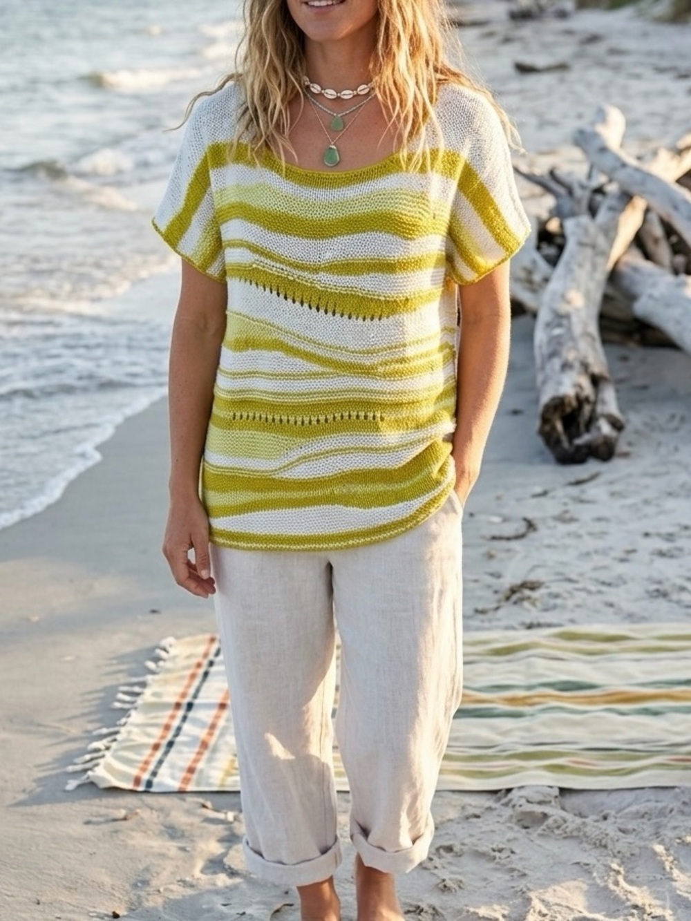Peck & Peck Short Sleeve Open Knit Sweater Chartreuse Lime XL Coastal Beachy